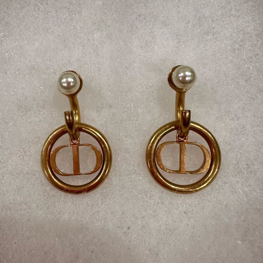 Christian Dior Pearl Stud Dangle CD Signature Earrings - Picture 2 of 5